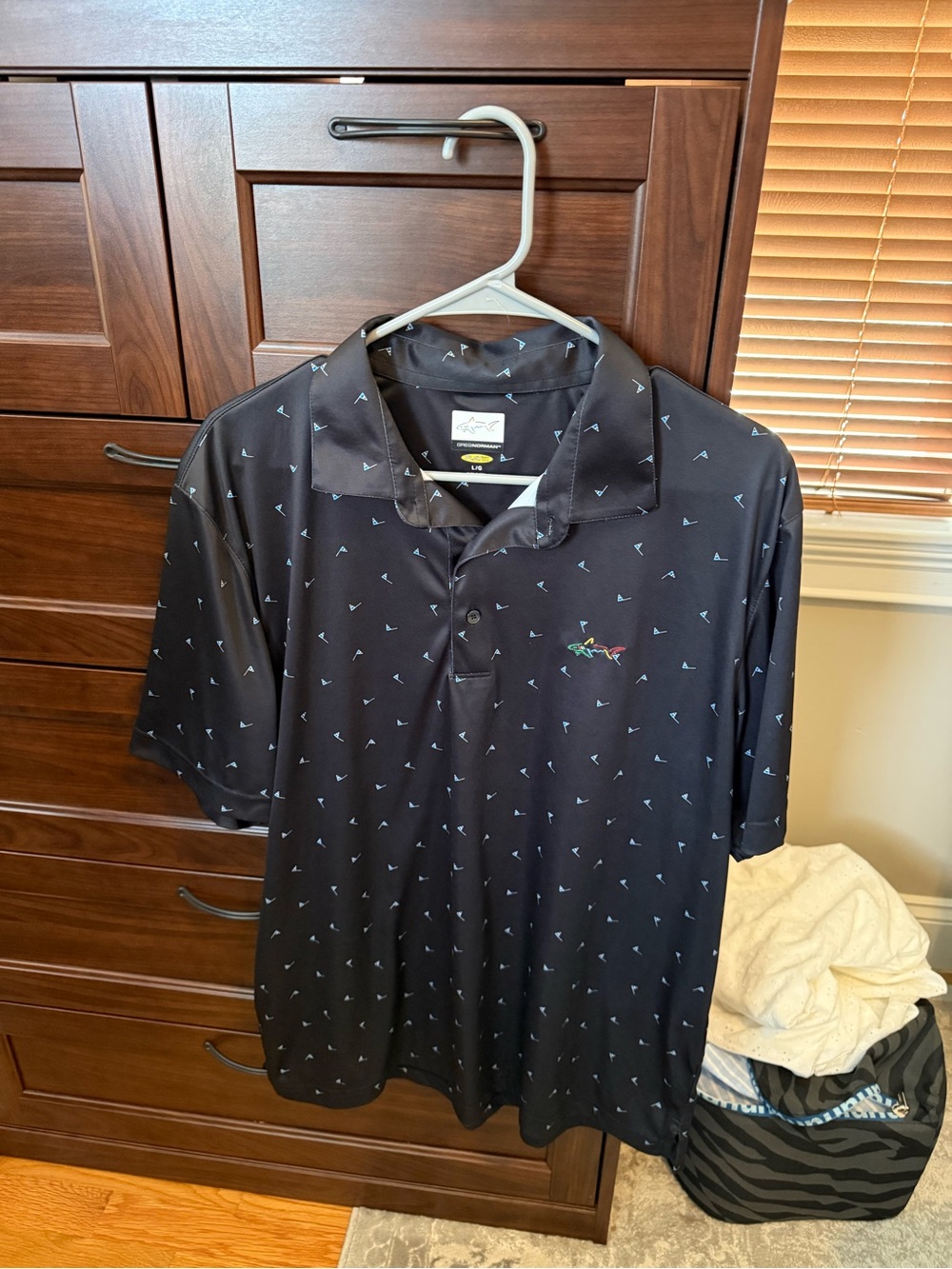 Greg Norman Collection Black Polo with Micro Print